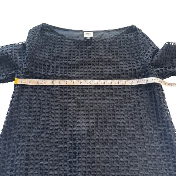 Megan Huntz Atlanta Black Windowpane 3/4 Sleeve Midi Dress Medium M Sheer USA - Picture 14 of 14